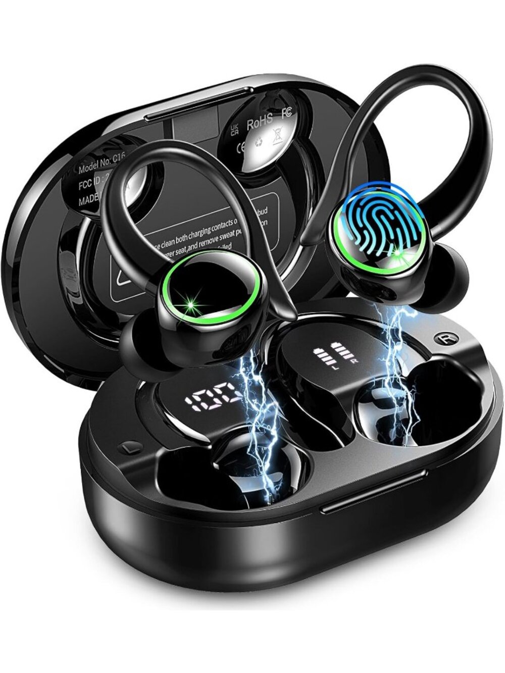 Wireless Black IP7 Waterproof Earhook Workout 50H Playback ENC Bluetooth Earbud